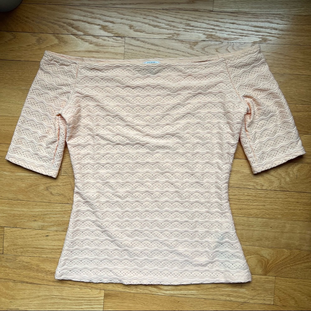 GUESS pastel peach off the shoulder top